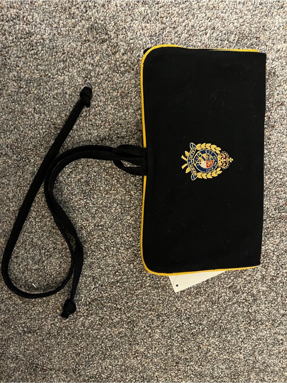 Vintage Ralph Lauren Black Canvas Travel Organizer with Yellow Piping and Crest